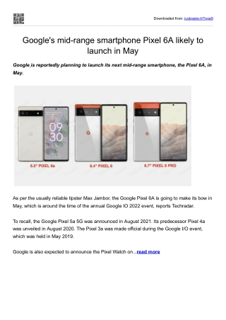 Google's mid-range smartphone Pixel 6A likely to launch in May