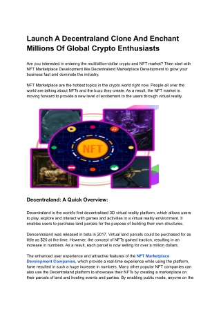 Launch A Decentraland Clone And Enchant Millions Of Global Crypto Enthusiasts