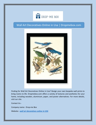 Wall Art Decoratives Online in Usa | Dropmebox.com