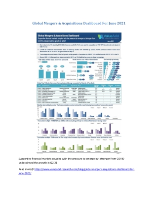 Global Mergers & Acquisitions Dashboard For June 2021