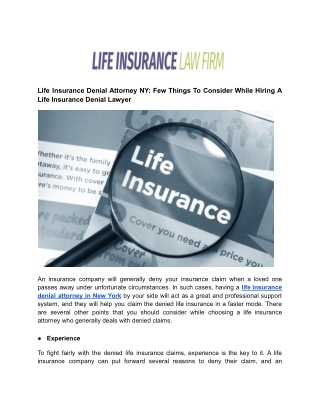 Life Insurance Denial Attorney NY: Few Things To Consider While Hiring A Life In