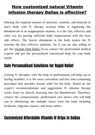 How customized natural Vitamin infusion therapy Dallas is effective?