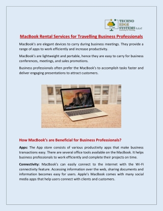 MacBook Rental Services for Travelling Business Professionals