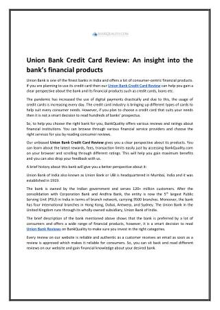 Union Bank Credit Card Review