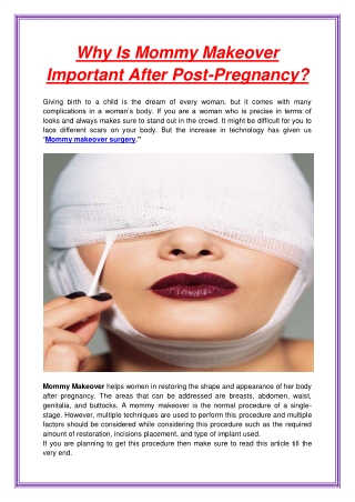 Why Is Mommy Makeover Important After Post-Pregnancy