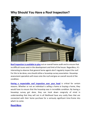 Why Should You Have a Roof Inspection