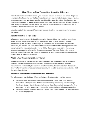 Flow Meter vs Flow Transmitter: Know the Difference