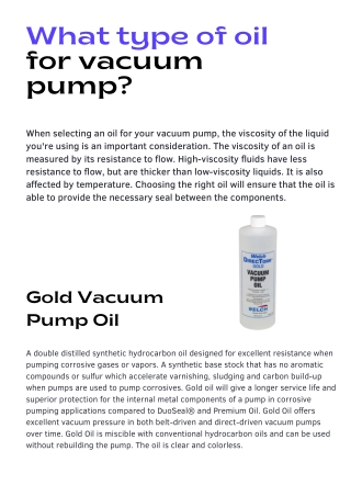 What type of oil for vacuum pump