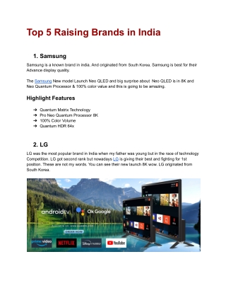Top 5 Raising Brands in India
