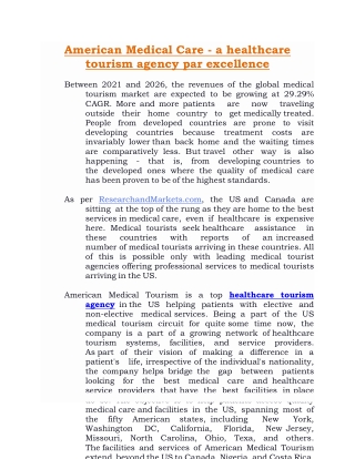 American Medical Care - a healthcare tourism agency par excellence