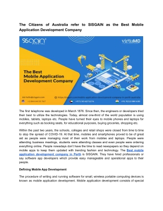 The Citizens of Perth refer to SISGAIN as the Best Mobile Application Development Company