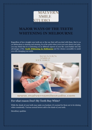 MAJOR WAYS OF THE TEETH WHITENING IN MELBOURNE