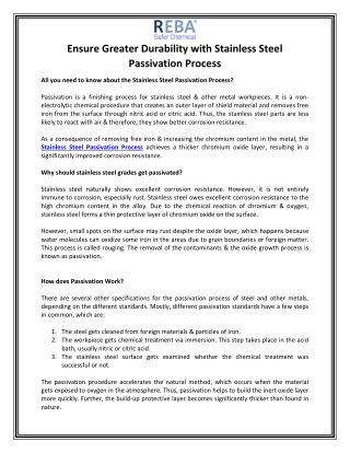 Stainless Steel Passivation Process