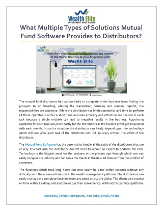 What Multiple Types of Solutions Mutual Fund Software Provides to Distributors