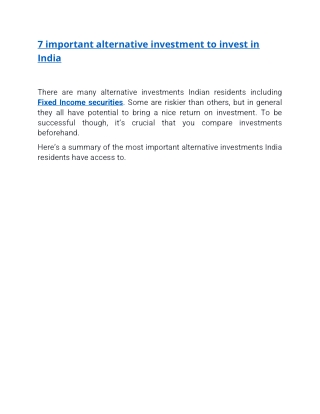 7 important alternative investment to invest in India