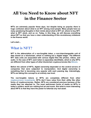 All You Need to Know about NFT in the Finance Sector