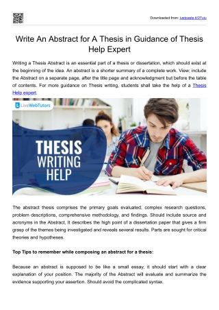 Write An Abstract for A Thesis in Guidance of Thesis Help Expert