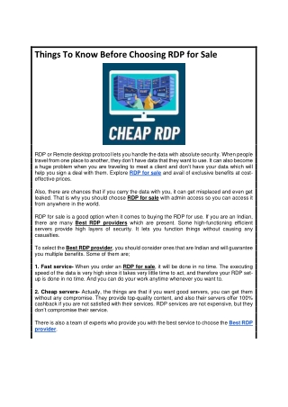 Things To Know Before Choosing RDP for Sale