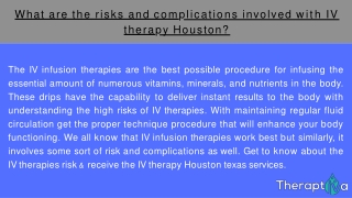 What are the risks and complications involved with IV therapy Houston?