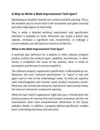 A Way to Write a Web Improvement Tech Spec
