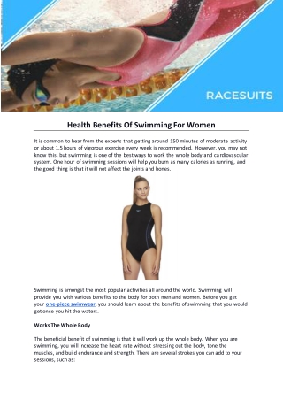 Health Benefits Of Swimming For Women