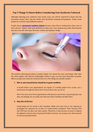 Top 5 Things To Know Before Considering Your Eyebrows Tattooed