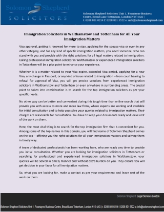 Immigration Solicitors in Walthamstow and Tottenham for All Your Immigration Matters