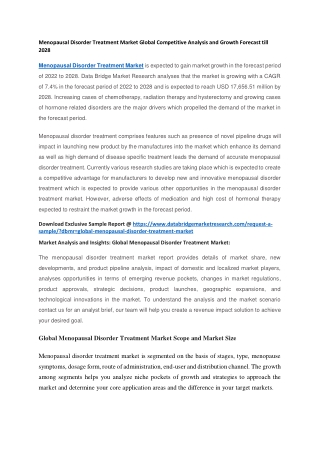 Menopausal Disorder Treatment Market Global Competitive Analysis and Growth Forecast till 2028 (1)