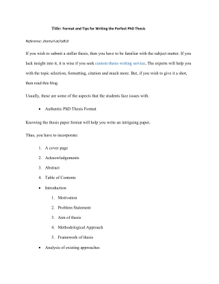 Format and Tips for Writing the Perfect PhD Thesis