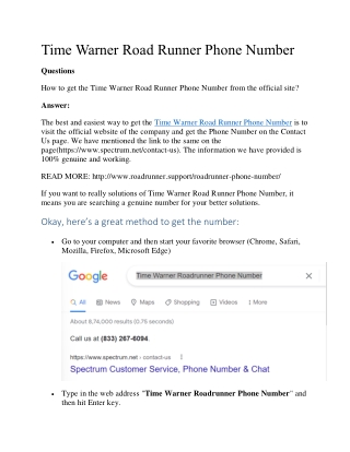 Time Warner Road Runner Phone Number