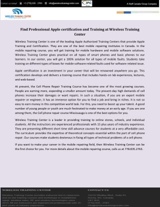 Find Professional Apple certification and Training at Wireless Training Center