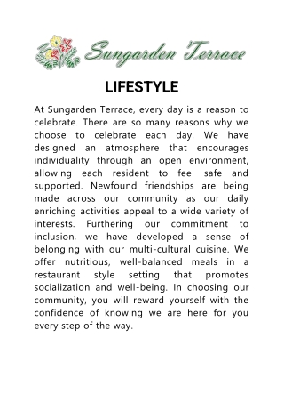 LIFESTYLE Sungarden Terrace