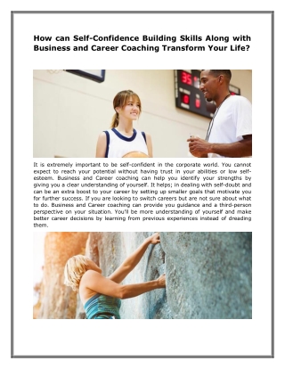 How can Self-Confidence Building Skills Along with Business and Career Coaching Transform Your Life