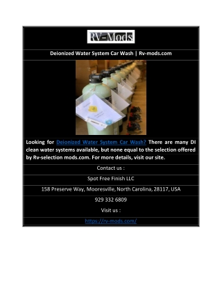 Deionized Water System Car Wash | Rv-mods.com
