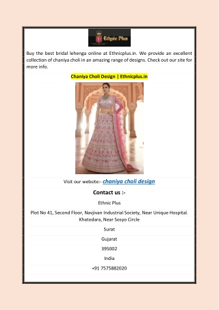 Chaniya Choli Design  Ethnicplus.in