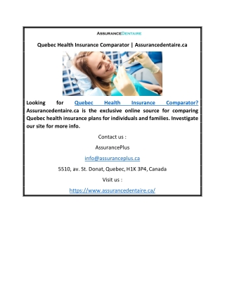 Quebec Health Insurance Comparator | Assurancedentaire.ca