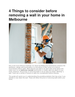 4 Things to consider before removing a wall in your home in Melbourne