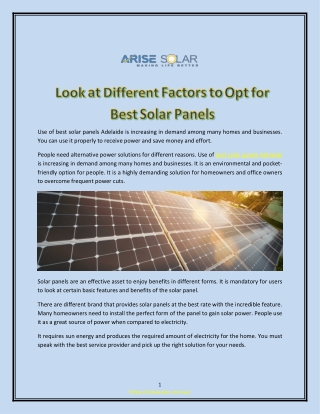 Look at Different Factors to Opt for Best Solar Panels