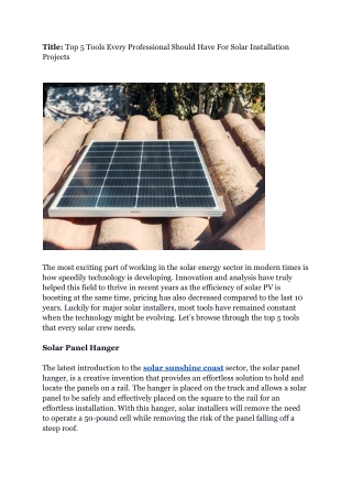 Top 5 Tools Every Professional Should Have For Solar Installation Projects