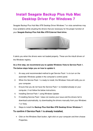 How To Install Seagate Backup Plus Hub Mac Desktop Driver For Windows 7?