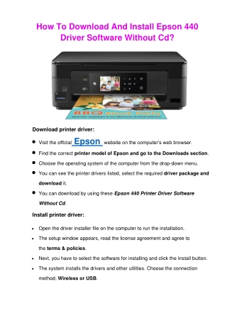 How To Download And Install Epson 440 Driver Software Without Cd?