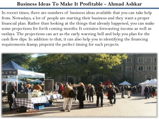 Business Ideas To Make It Profitable - Ahmad Ashkar