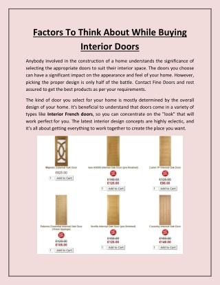 Factors To Think About While Buying Interior Doors