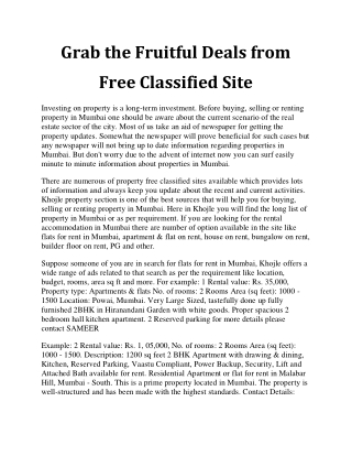 Grab The Fruitful Deals From Free Classified Site
