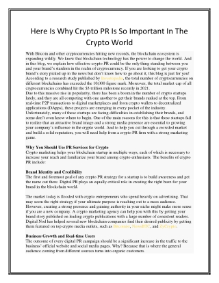 Here is Why Crypto PR is So Important in the Crypto World