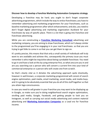 Discover how to develop a franchise Marketing Automation Companies strategy