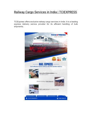 Railway Cargo Services in India  | TCIEXPRESS