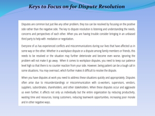 Keys to Focus on for Dispute Resolution