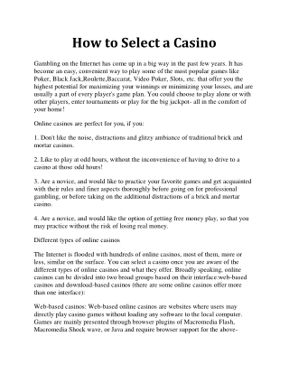 How to Select a Casino