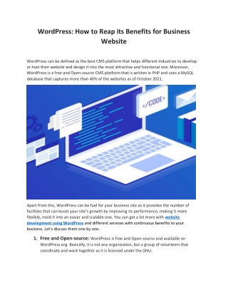 WordPress- How to Reap its Benefits for Business Website